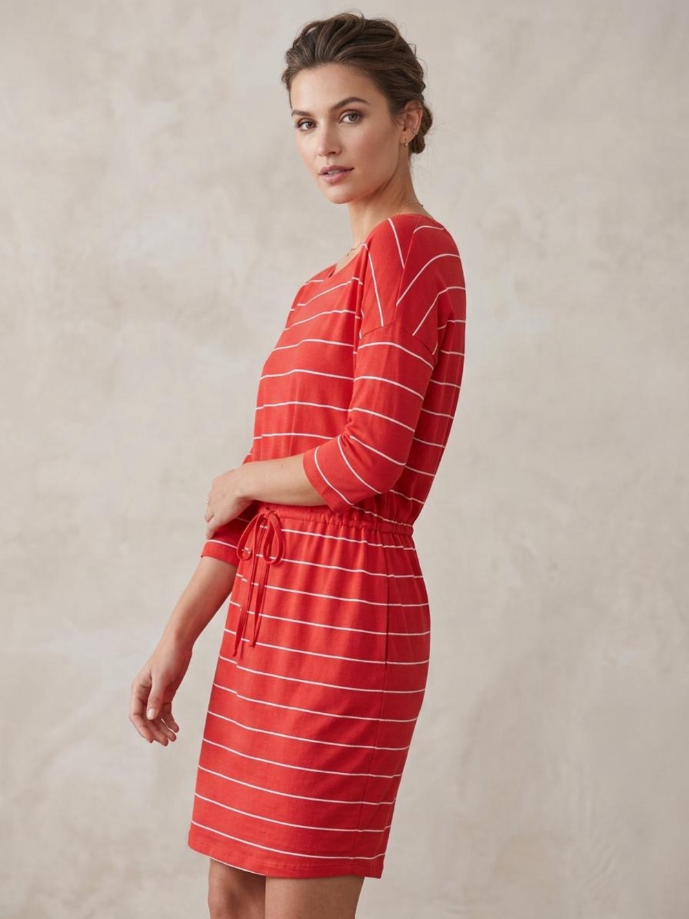 Only Red & White Striped Drawstring Midi Dress